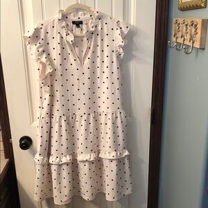 Ruffle Sleeve Polka Dot Tiered Dress - White with Black Dots NWOT